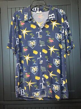 Tampa Bay Rays Hawaiian Shirt XL Devil Rays Logo Tropical Button Up Flamingo MLB